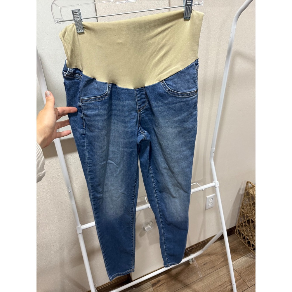 a.glow Maternity Jeggings Medium Wash Blue Skinny Jeans Full Belly Band Size 8